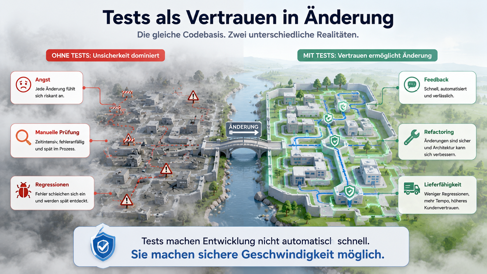 Tests machen Entwicklung nicht automatisch schnell. Sie machen sichere Geschwindigkeit möglich.