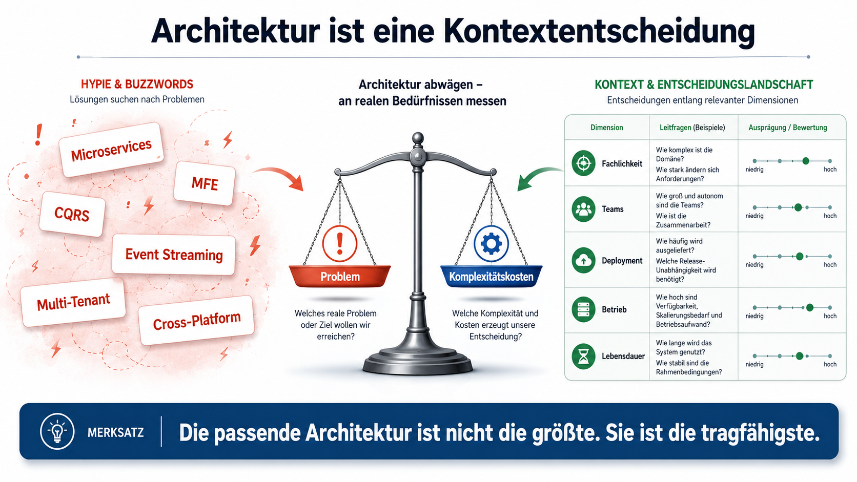 Die passende Architektur ist nicht die größte. Sie ist die tragfähigste.